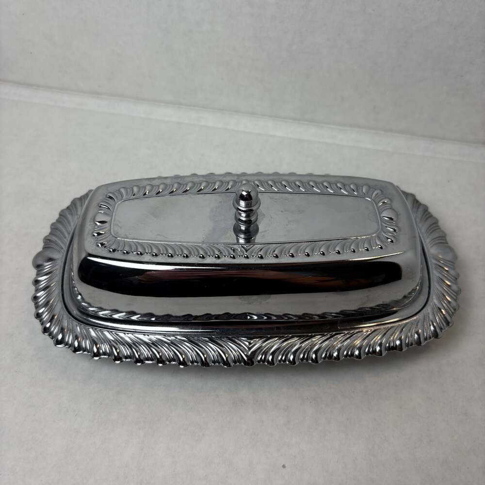Vintage Irvinware silver Chrome Plated 3-Piece Butter Dish with Glass Insert